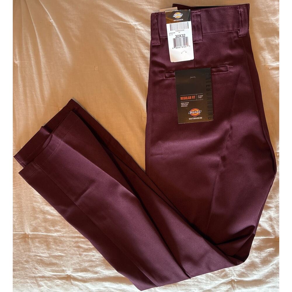 NWT Dickies Skateboarding Mens 30x32 Pants Maroon Burgundy Regular Fit New
